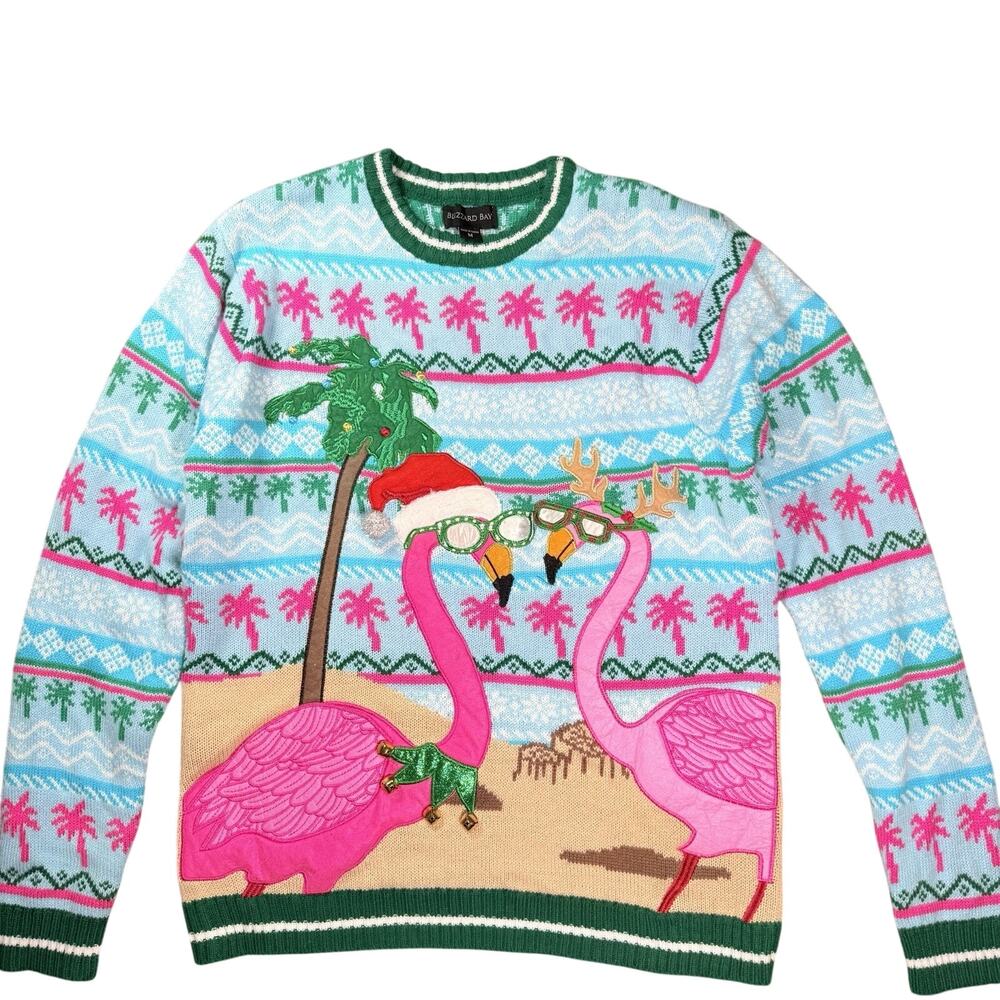 Blizzard Bay Pink Flamingo Ugly Christmas Sweater Adult Medium Pink Beach